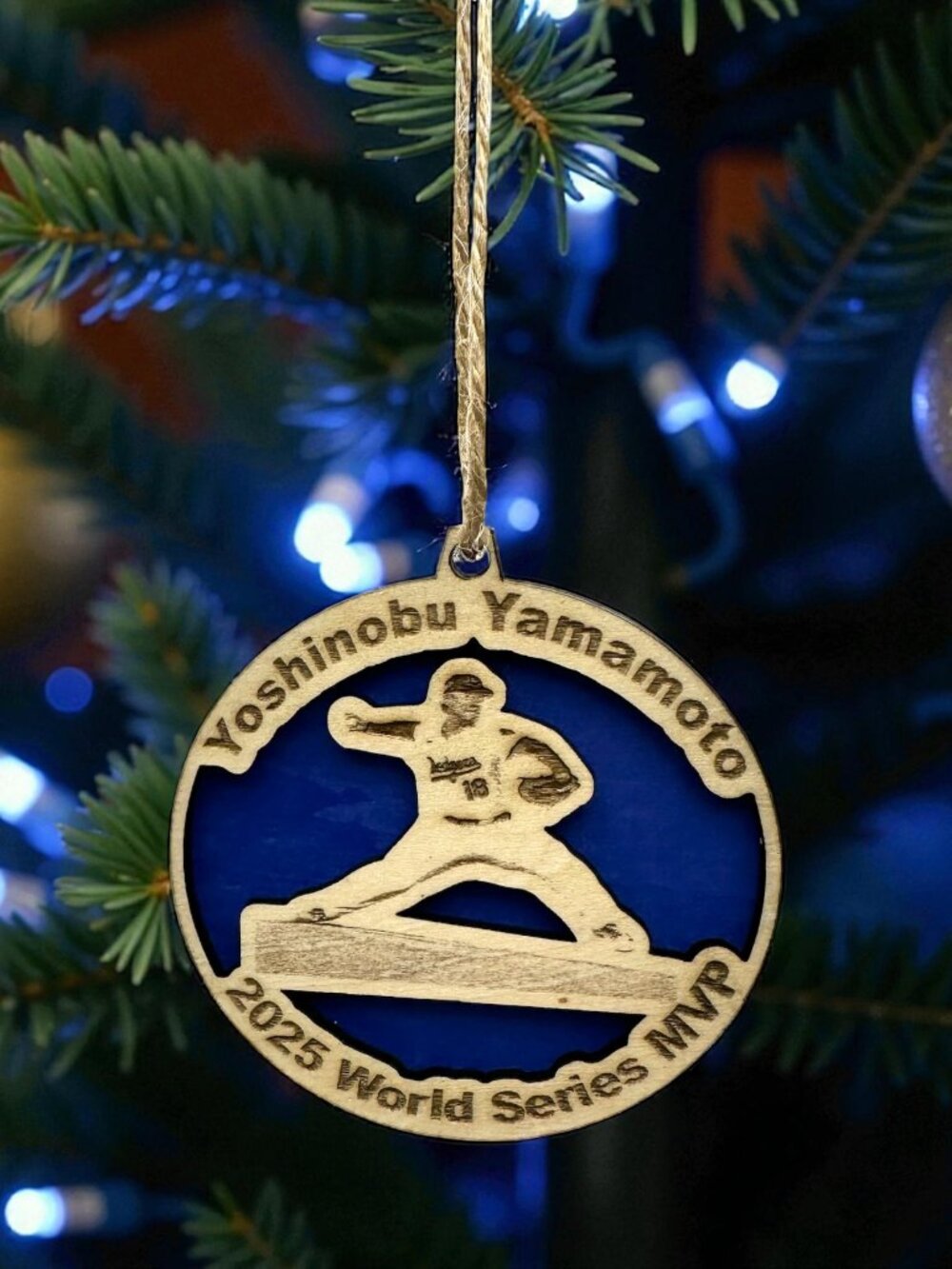 Yoshinobu Yamamoto 2025 World Series MVP Ornament | Dodgers | Wood Engraved